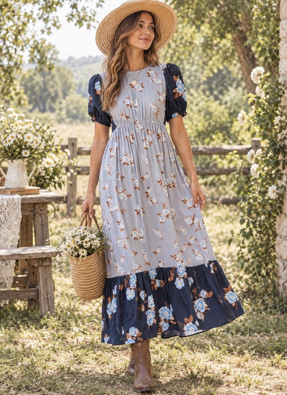 Rachel Pally Crepe Regina Dress Blue Floral Maternity Cottagecore Size XL NEW